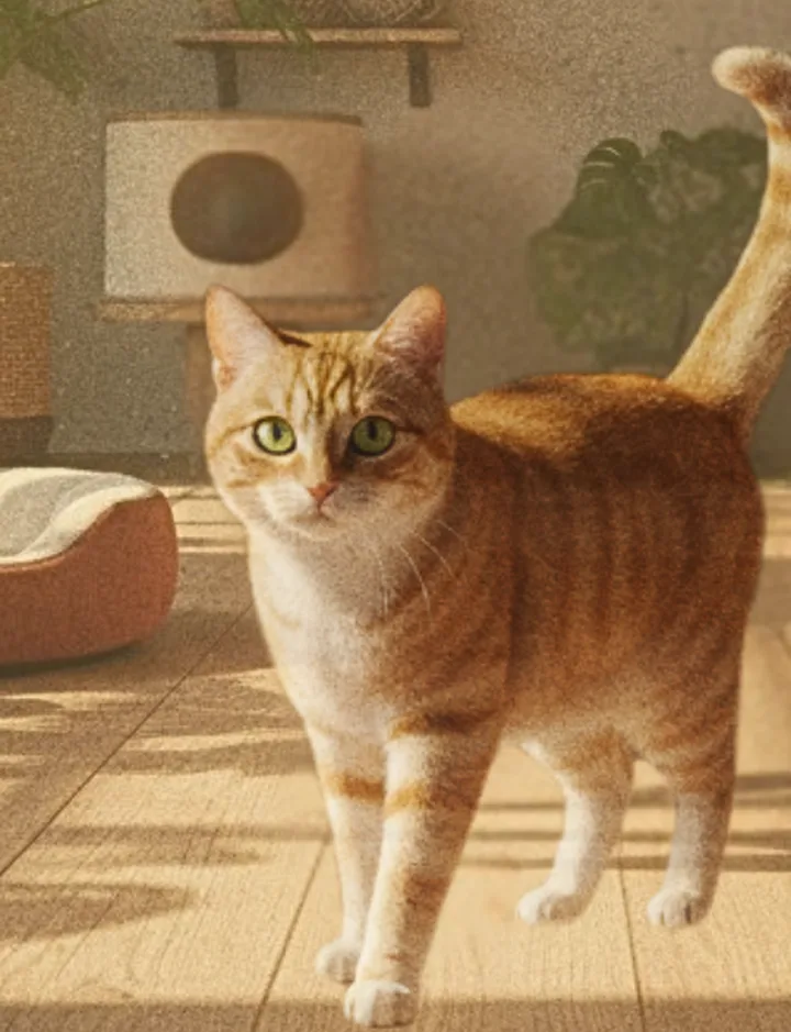 Chat roux et blanc dans l'espace de vie de Neko Chigura
