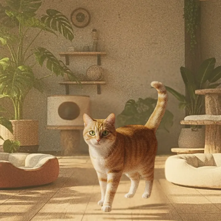 Un chat évolue dans l'espace de vie lumineux de Neko Chigura
